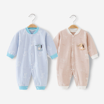 Newborn autumn and winter long sleeves spring and autumn women baby boys baby warm clothes jumpsuit jumpsuit open crotch pajamas