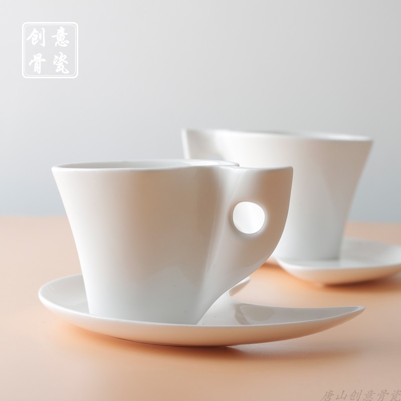 Tangshan Creative Bone China Porcelain Coffee Cup Disc Suit Personality Water Cup Disc Mark Cup Afternoon Tea Cup Brief Coffee Kit
