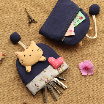 Foreign Trade Cartoon Cute Fabric Pull-Out Key Bag, Access Control Card Holder, Zipper Coin Pouch, Women's Key Pouch
