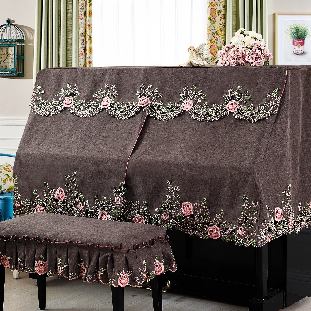 Piano cover embroidered piano half-cover European piano dust-proof cloth Korean embroidered lace cloth