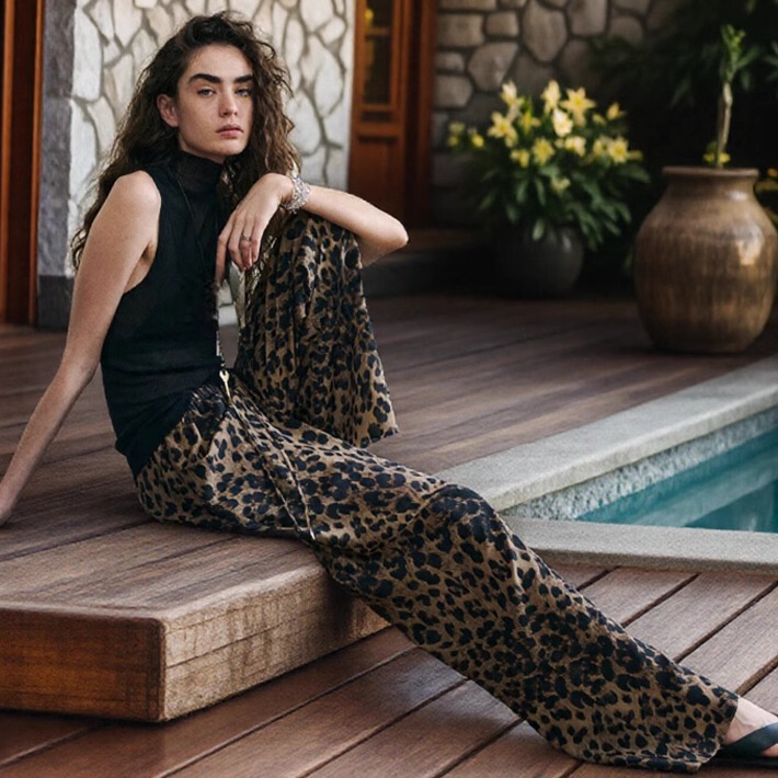 Uc/Asa Stylish Pants 14mm Silk Crepe De Chine Mulberry Silk Flowing Leopard Print Shorts Air Pants Wide-Leg Pants Long Pants