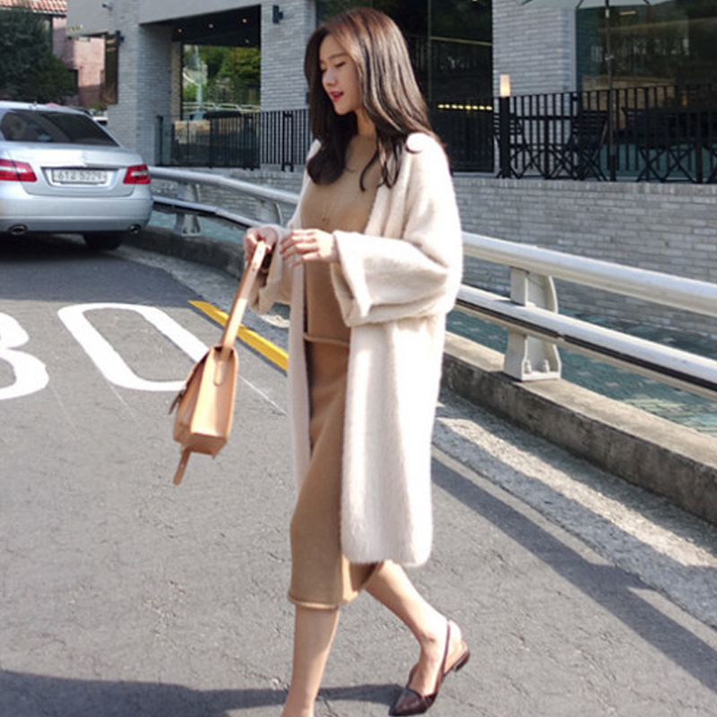 2018 đầu thu mới của phụ nữ lười gió giả áo khoác nước áo len nữ áo dài phần rộng bên ngoài áo len - Áo len cổ chữ V áo len tăm