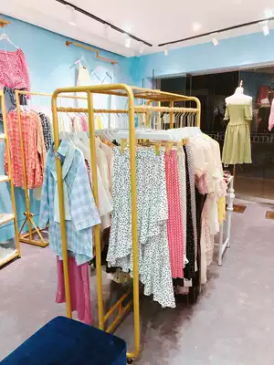 Clothing store double zhong dao jia parallel bars floor clothes display men and children's clothing store Golden hanging clothes shelf