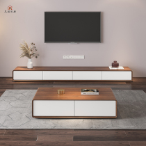 Modern minimalist TV cabinet coffee table combination Nordic living room size apartment walnut TV cabinet floor cabinet