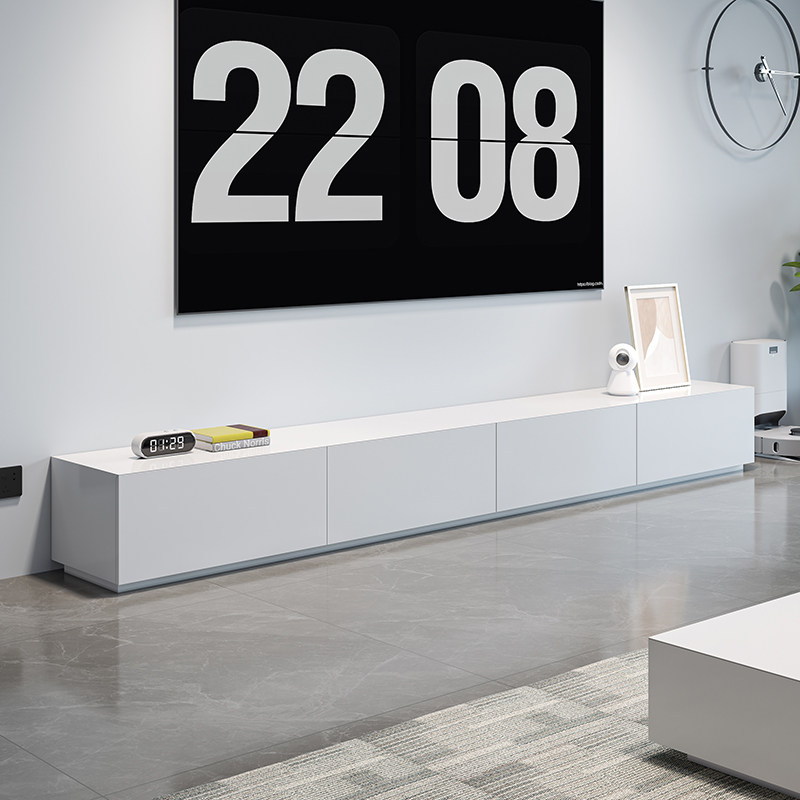 Modern minimalist white paint TV cabinet coffee table combination Nordic solid wood living room size minimalist floor cabinet