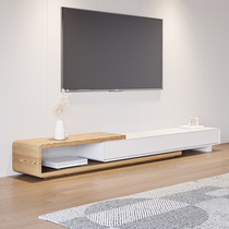 Nordic solid wood TV cabinet coffee table combination log color light luxury modern minimalist retractable size floor cabinet
