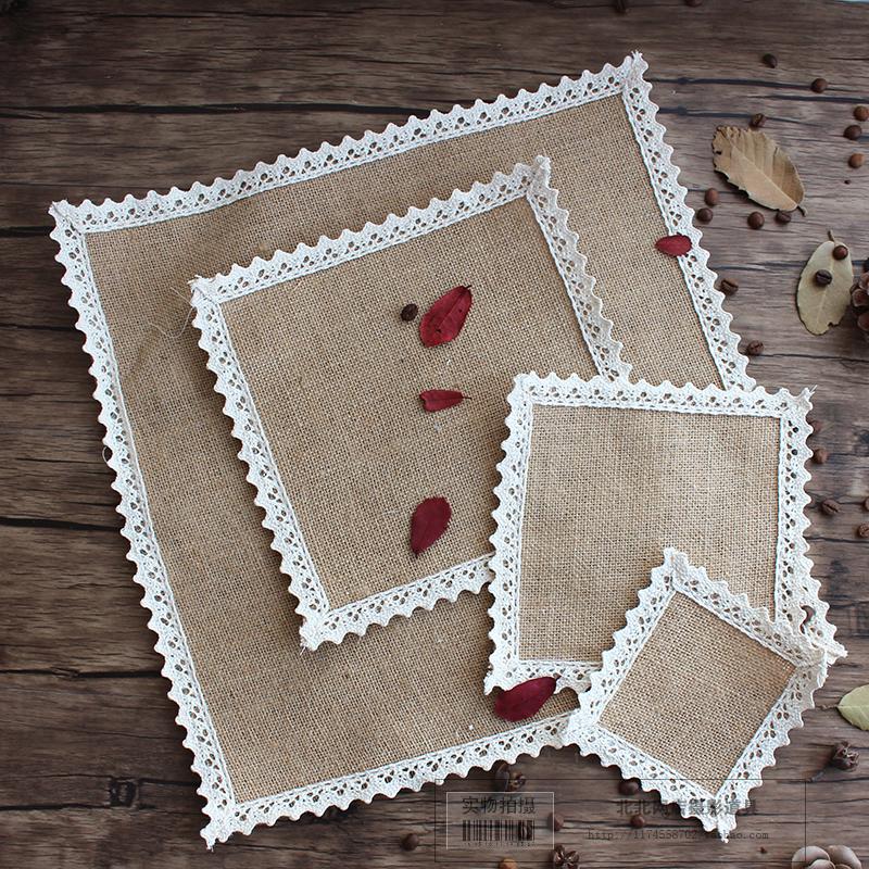 Coarse Hemp Cloth Dining Mat Lace cushions Filmed Props Photography Props Pat Food Cosmetics Retro Cushions