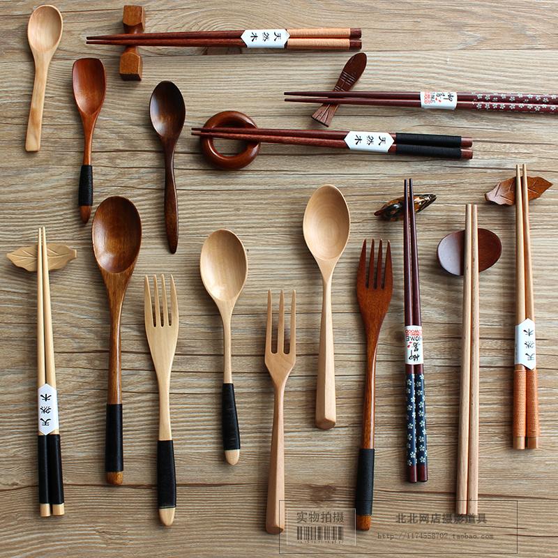 Japanese wooden winding spoon Wooden fork winding chopstick holder Photo props Picture photo shooting photography props