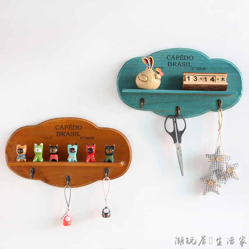 Wood-shelf hooks Creative cute Cloud Dot shape wall-mounted wall Wall hanging key containing decorative cloakhat holder