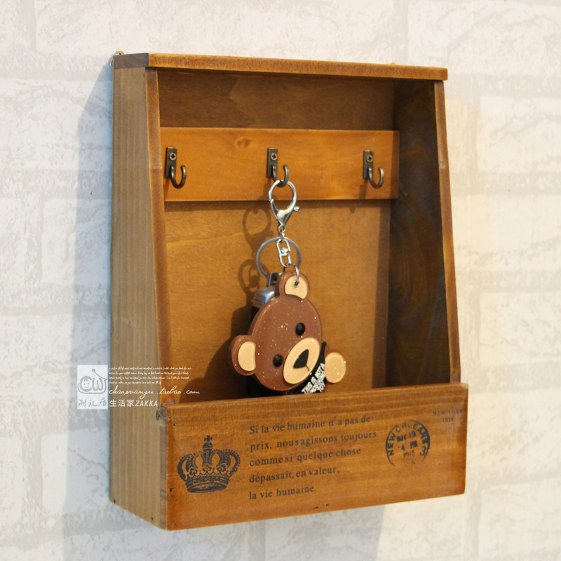Wood Retro Wall-mounted Key Containing Wall-mounted Wall Surface Wood Box Door Rear Genguan Creative Desktop Object Decoration Shelf