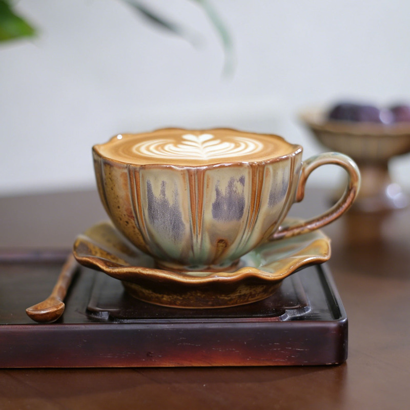 Jingdezhen Large-Capacity Wood-Fired Coffee Cup, Handmade Ceramic, Women's Cup with Saucer and Spoon, Afternoon Tea, Household Water Cup, Mug Jingdezhen Large-Capacity Wood-Fired Coffee Cup, Handmade Ceramic, Women's Cup with Saucer and Spoon, Afternoon Tea, Household Water Cup, Mug
