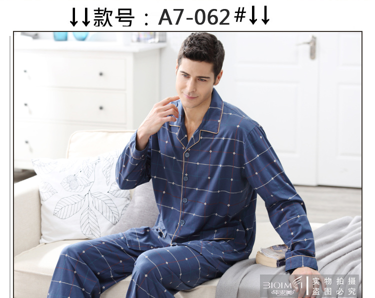 Mùa xuân và mùa thu đồ ngủ nam cotton dài tay XL mùa thu và mùa đông mẫu cotton trung niên nam phục vụ nhà bộ mặc nhà