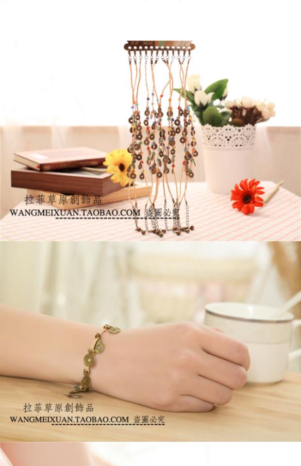 Danh lam thắng cảnh quốc gia Chúc cỏ tình yêu Cỏ may mắn Handmade Đồng tiền Cổ điển Vòng tay bằng đồng cổ vòng chân titin ko gỉ