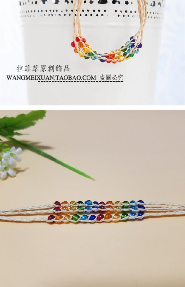 Điểm ngắm cảnh Hạt gạo Lafite Màu Ba hàng chúc cỏ Cỏ may mắn Vòng tay gió quốc gia Vòng chân - Vòng chân vòng chân phong cách tây âu
