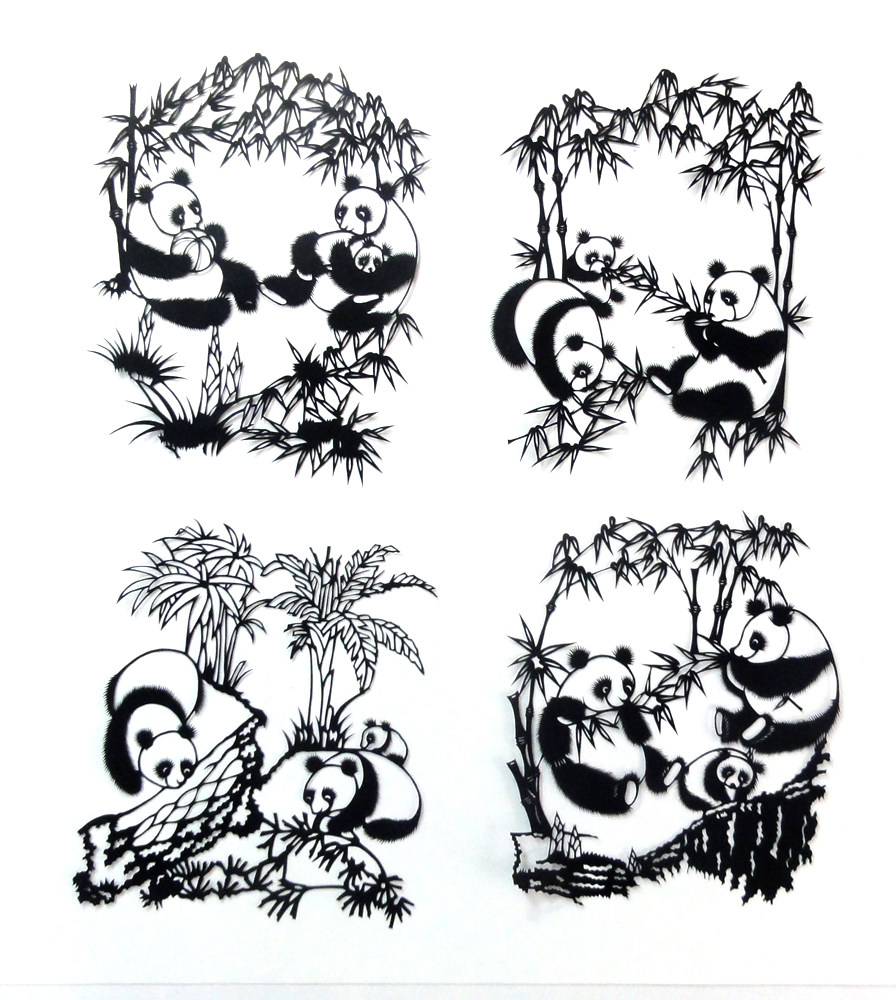 Handmade paper-cut window set black panda 19*15cm classroom birthday gift to send to my friend the gift