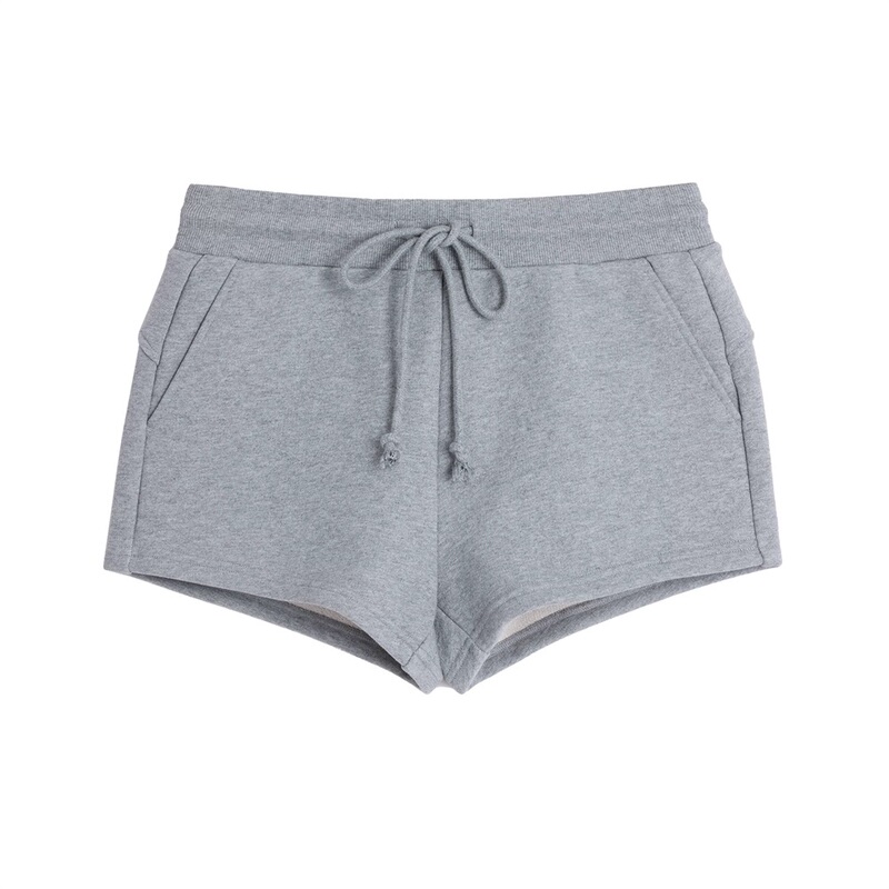 High-Quality Correct Version Four-Color Pure Cotton Elastic Drawstring Mid-Low Waist Split Hip-Lifting Design Sweatpants Shorts