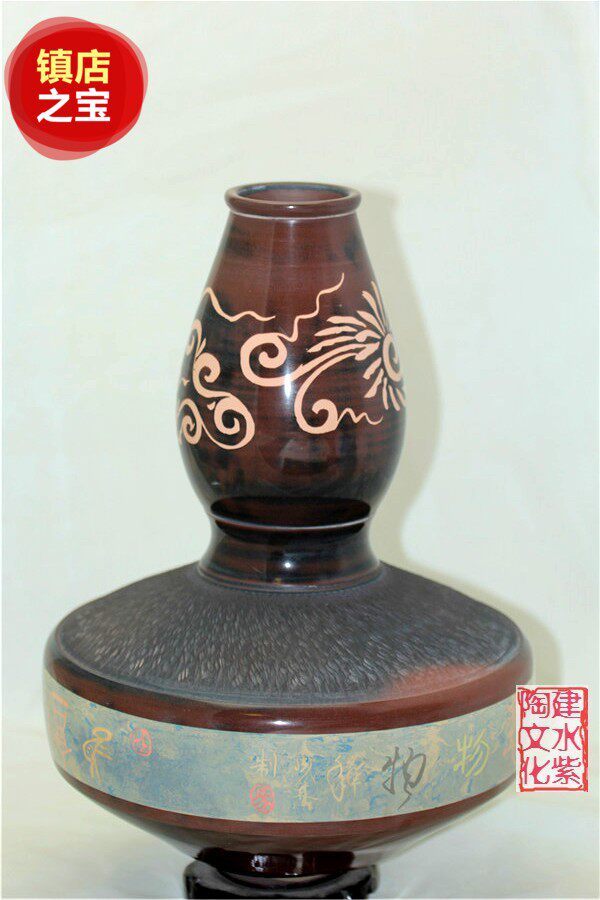 Chinese famous pottery Jianshui purple pottery Chinese ceramic art master Ma Chenglin kiln churning mud color fill gourd bottle 