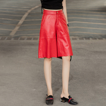 Baona Qianqi leather five-point trouser skirt 2021 autumn and winter new versatile leather pants women show thin sheepskin wide-leg pants