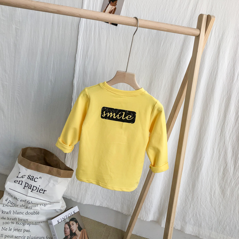 Ăn mặc 2019 Boys and Girls mùa xuân dress Smiley T-shirt nhà cho trẻ em Trẻ em Smiley Hàn Quốc phiên bản của đầu bé T-sóng đáy.