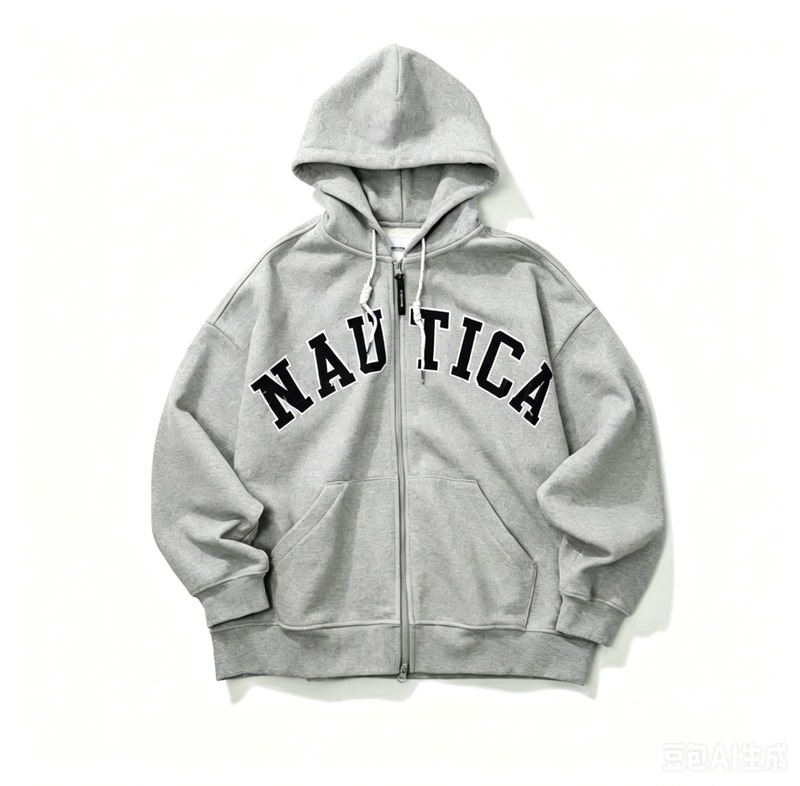 Nautica White Sail White Sail Unisex Loose Heavyweight Terry Casual Knitted Sweatshirt Jacket Kw5379