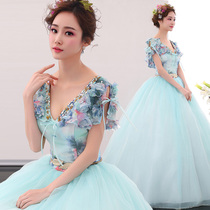 New art Test clothing wedding dress color yarn performance puffy skirt theme wedding stage solo performance long female