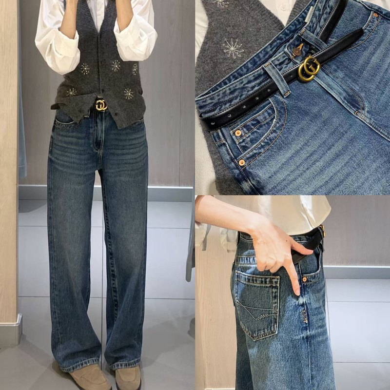 Tough Girl, Gather Up! Cow-Raising Expert-Level Imported Kanglong Fabric, Vintage Washed Denim Straight-Leg Pants