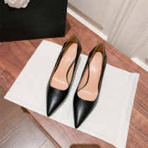 Commuter leather shoes early autumn 2021 new large size 31 a 43 black high heels heel shoes dress work tip