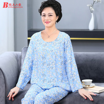2021 new spring and summer mother silk pajamas set middle-aged and elderly long-sleeved artificial cotton old lady home clothes