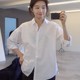 White shirt 2023 new style women's long-sleeved high-end design niche jacket mid-length wear shirt women's French style