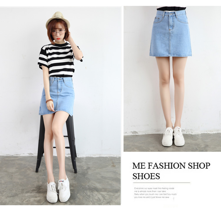 Hàn Quốc phiên bản của retro một từ denim váy màu xanh đậm cao eo là gói mỏng hip denim váy chiếc ô mới váy một từ váy nữ mẫu chân váy