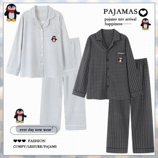 2025 new cartoon plaid cotton pajamas couple outfits one man and one woman spring, autumn, and winter long-sleeved home clothes set