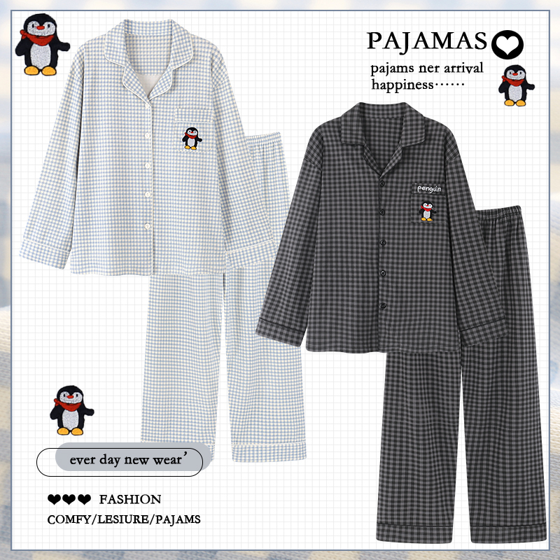 2026 New Cartoon Plaid Pure Cotton Pajamas Couple Outfit One Man One Woman Spring Autumn Winter Long-Sleeved Home Wear Set 2026 New Cartoon Plaid Pure Cotton Pajamas Couple Outfit One Man One Woman Spring Autumn Winter Long-Sleeved Home Wear Set