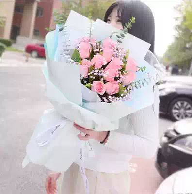 11 pink roses Jiaoling Meixian Florist Fengshun order flowers Wuhua send flowers Yangchun Lianzhou flowers same city express