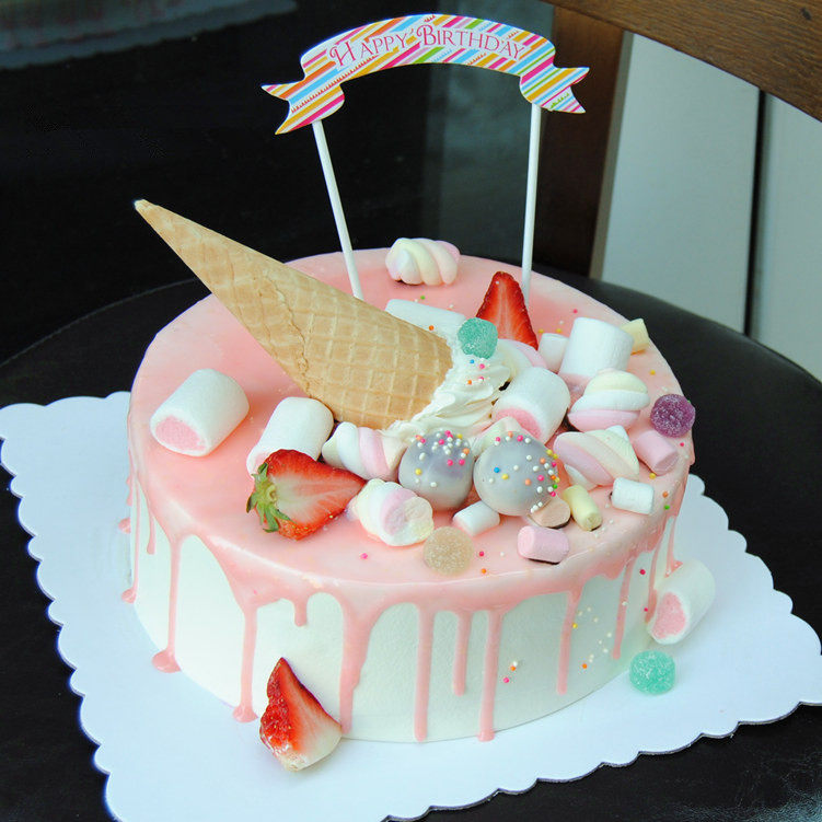 Chocolate Glazed Cone Birthday Cake Pre-Order Same-City Delivery Beijing Shenzhen Harbin Guangzhou Hangzhou Express