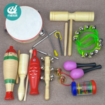 Orff percussion instrument string bell double ring barrel wooden fish sand hammer hit Bell triangle iron kindergarten Junior School Music