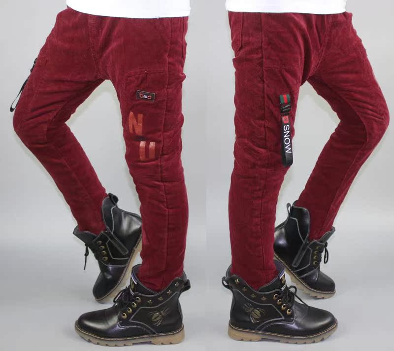 Cậu bé cộng với quần nhung kẻ trong quần âu trẻ em lớn cộng với quần nhung cotton rộng quần jeans trẻ em mùa đông đồ bơi cho bé gái