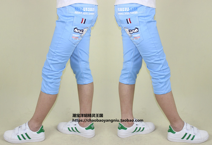 Quần áo trẻ em boy denim cắt quần bé trai quần short bé thời trang quần trong trẻ em lớn của quần quần ống túm cotton Han Chao