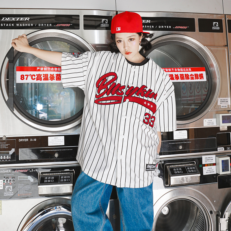 Busykid American Hip-Hop Jersey Cardigan Original West Coast Striped T-Shirt Trendy Hiphop Street Dance Baseball Short-Sleeve Busykid American Hip-Hop Jersey Cardigan Original West Coast Striped T-Shirt Trendy Hiphop Street Dance Baseball Short-Sleeve