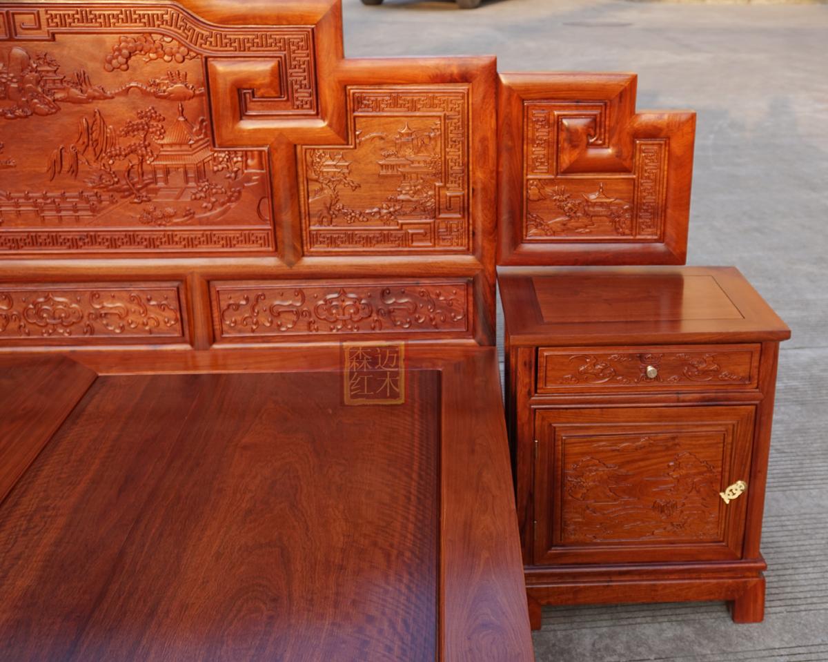 Myanmar lê trái cây lớn gỗ gụ gỗ hồng mộc giường backgammon cảnh giường gỗ chạm khắc với ngăn kéo bộ sưu tập thực tế - Giường giường tầng cho bé gái