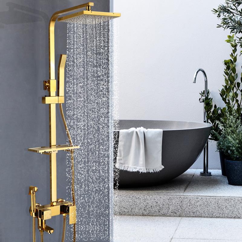 Cosmetic room gold European shower shower suite bath pressurized nozzle wall bath shower full copper