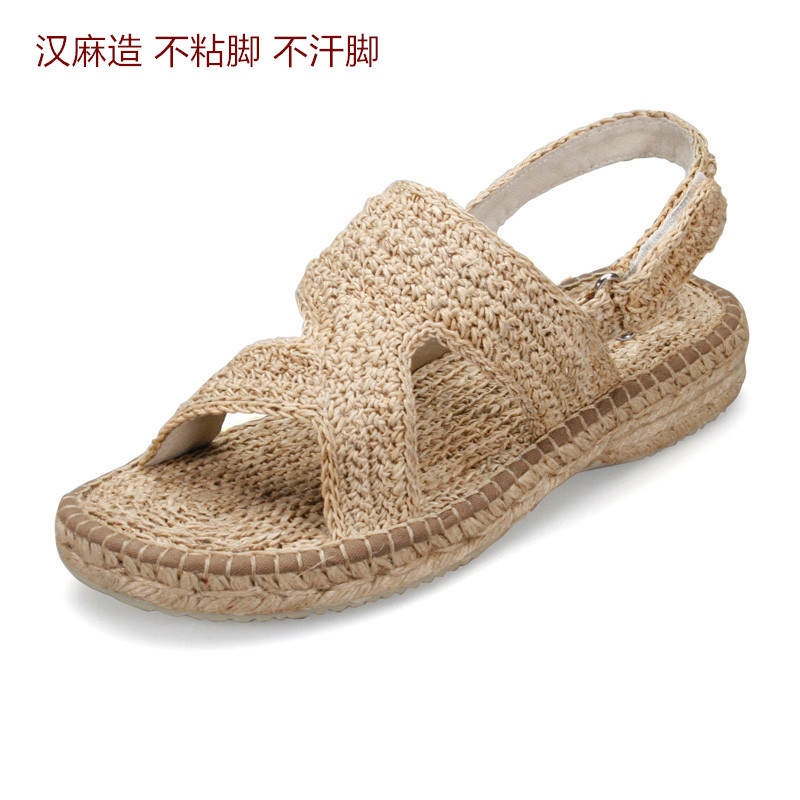 复古潮男必备!🌿甘谷手工麻编凉鞋,汗脚也能清爽一夏!👟-沙滩鞋-淘宝好物网
