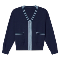 SALT P Keyan 2024 Autumn New V-neck Contrast Color Stripe College Style Lyocell Zipper Cardigan