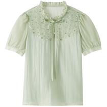 Tencel] Psalm Special Selected Summer Round Neck Fungus Trim Design Lyocell Top Chiffon Shirt