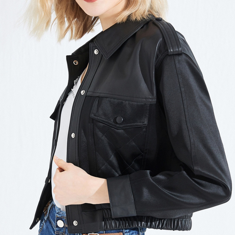 Bóng Thánh Vịnh nữ mùa xuân 2020 mới thời trang Leather Jacket nữ áo khoác dài tay Edipha Da Ngắn