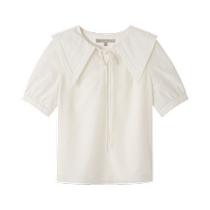Psalm Summer Loose Lace Lapel Beaded Embroidered Top Lace Chiffon Blouse