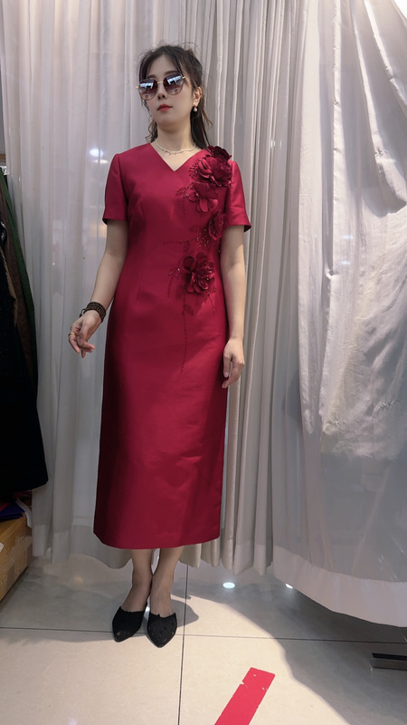 White Sand Women's Spring and Autumn New Style Red Fashionable Age-Reducing Versatile Wedding Party Dress Long Sleeve Dress