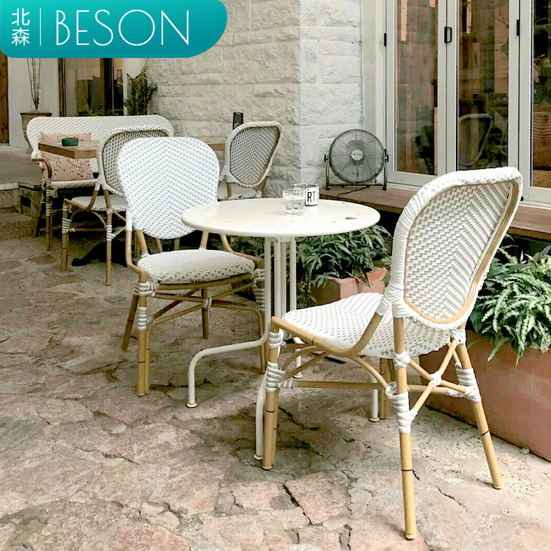 Outdoor table and table Nordic rattan chic chairs Courtyard Dining Bar Dins Cafeterias Creative Dining Chair Mesh Red-style rattan chairs