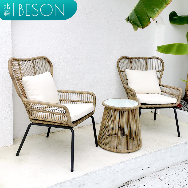 Balcony table and chair three-piece set designer Nordic outdoor courtyard patio ins outdoor leisure rattan chair small coffee table