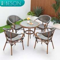 Outdoor table and chairs Courtyard Combined Open-air Milk Tea Shop Outdoor Terrace Folk Dining Restaurant Outside of Balcony Rattan Fujii Chair Three Sets