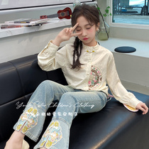 Girls Spring Shirts 2024 New Spring and Autumn Childrens National Style Shirts Fashionable Girls Korean Style Chinese Tops
